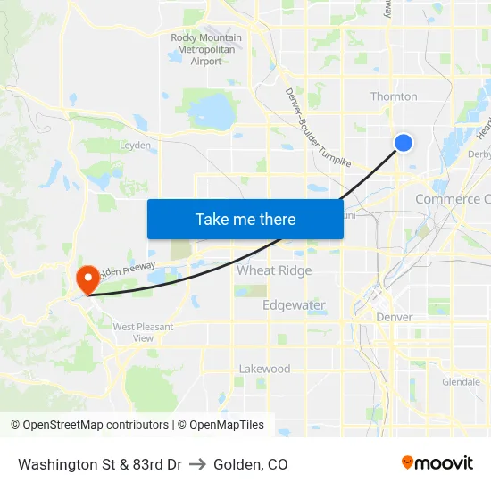 Washington St & 83rd Dr to Golden, CO map
