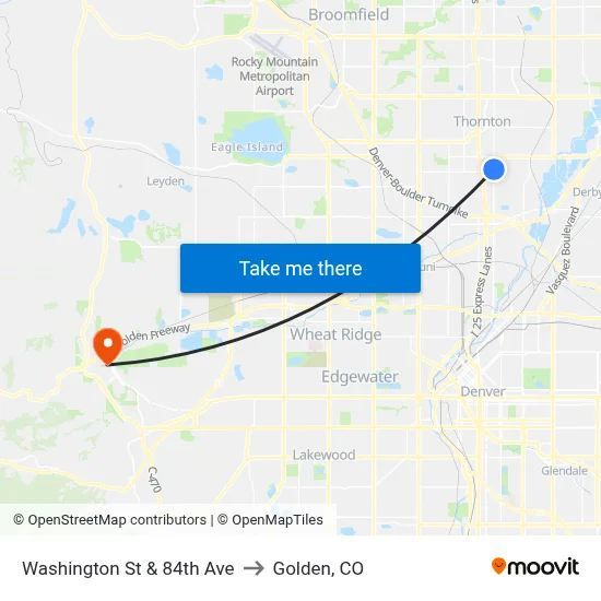 Washington St & 84th Ave to Golden, CO map