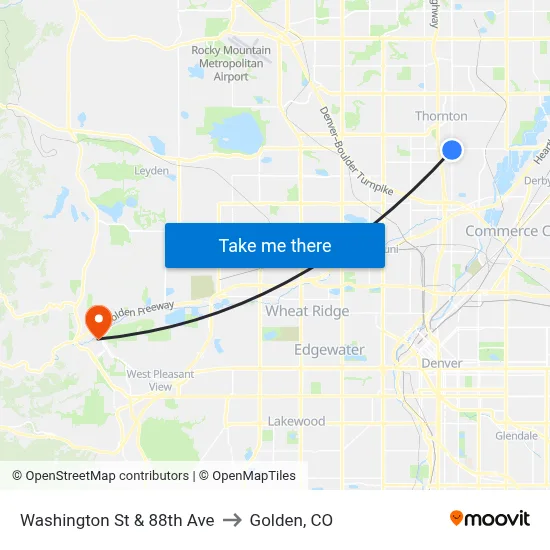 Washington St & 88th Ave to Golden, CO map
