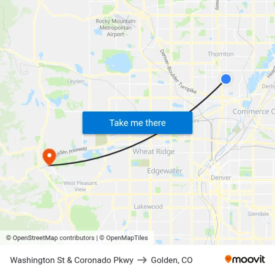 Washington St & Coronado Pkwy to Golden, CO map