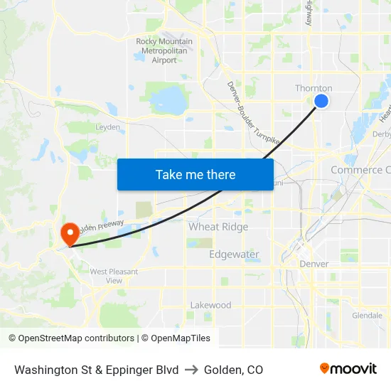 Washington St & Eppinger Blvd to Golden, CO map