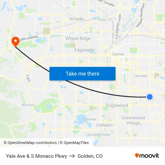 Yale Ave & S Monaco Pkwy to Golden, CO map