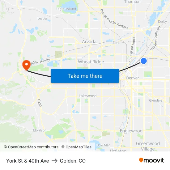 York St & 40th Ave to Golden, CO map