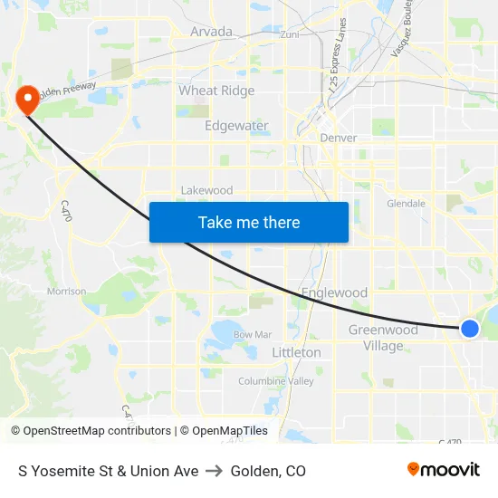 S Yosemite St & Union Ave to Golden, CO map