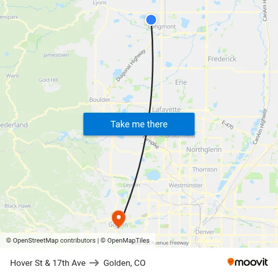 Hover St & 17th Ave to Golden, CO map