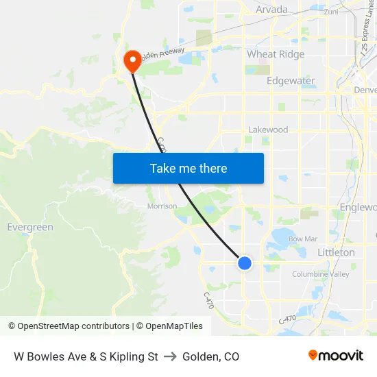 W Bowles Ave & S Kipling St to Golden, CO map