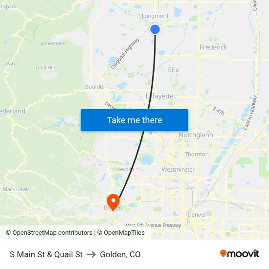 S Main St & Quail St to Golden, CO map
