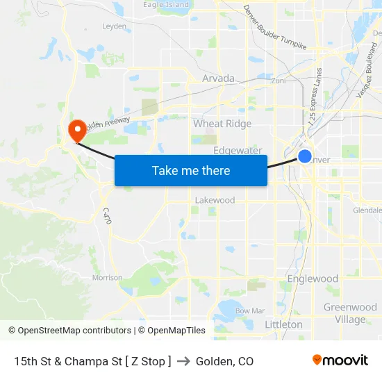 15th St & Champa St [ Z Stop ] to Golden, CO map