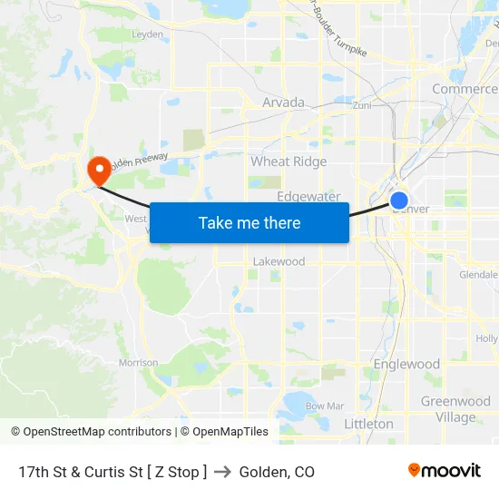 17th St & Curtis St [ Z Stop ] to Golden, CO map