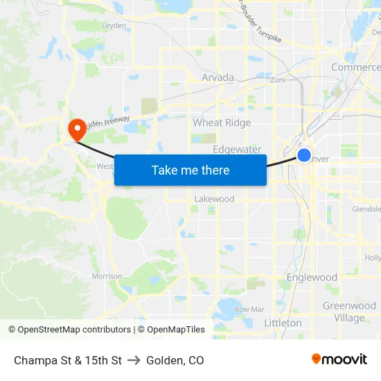 Champa St & 15th St to Golden, CO map