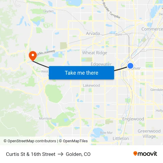 Curtis St & 16th Street to Golden, CO map
