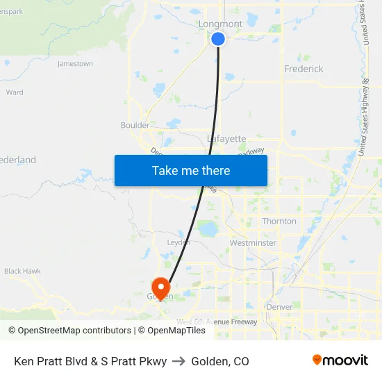 Ken Pratt Blvd & S Pratt Pkwy to Golden, CO map