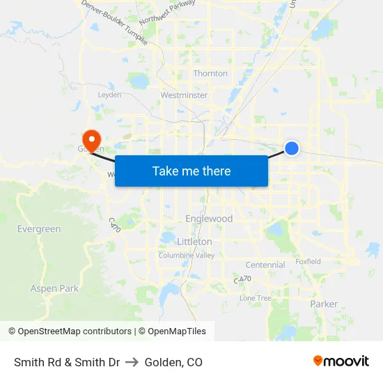 Smith Rd & Smith Dr to Golden, CO map