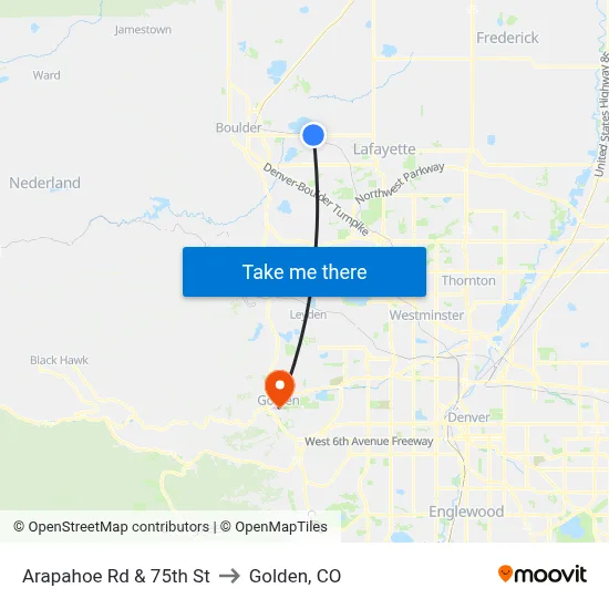 Arapahoe Rd & 75th St to Golden, CO map