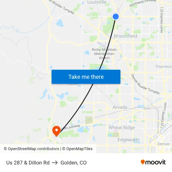Us 287 & Dillon Rd to Golden, CO map