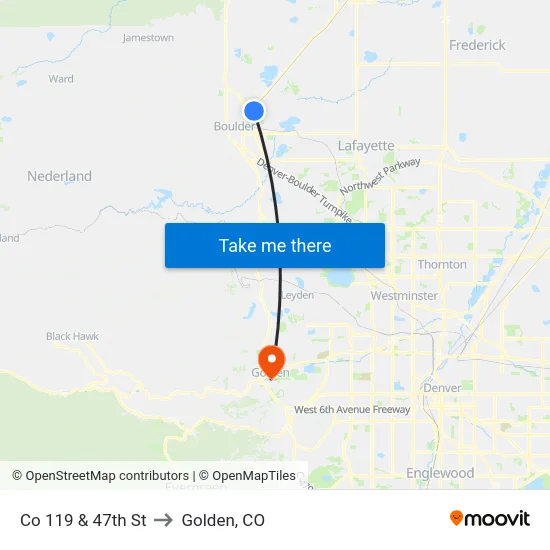 Co 119 & 47th St to Golden, CO map