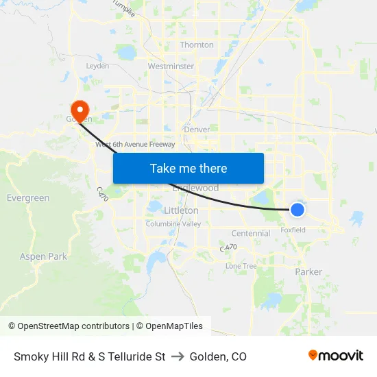 Smoky Hill Rd & S Telluride St to Golden, CO map