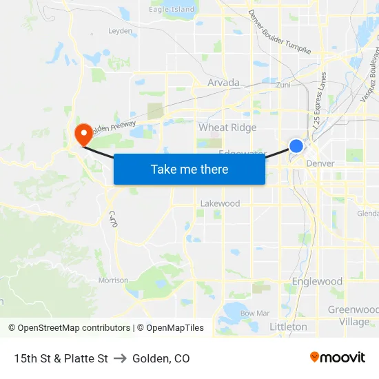 15th St & Platte St to Golden, CO map