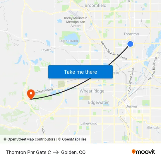 Thornton Pnr Gate C to Golden, CO map