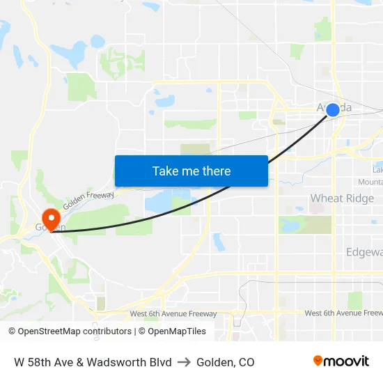 W 58th Ave & Wadsworth Blvd to Golden, CO map