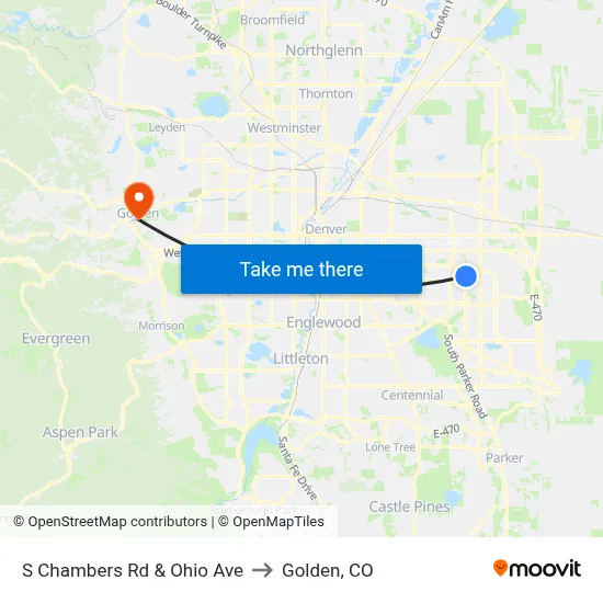 S Chambers Rd & Ohio Ave to Golden, CO map