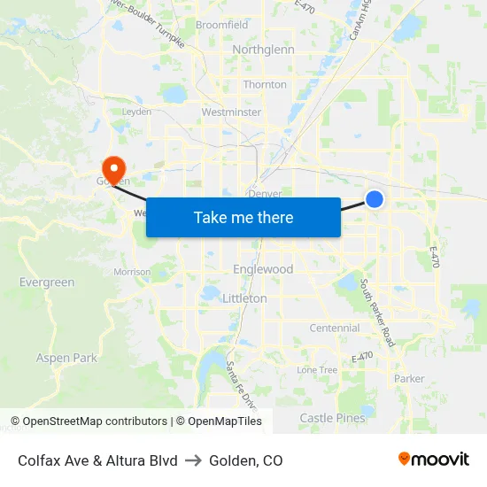 Colfax Ave & Altura Blvd to Golden, CO map