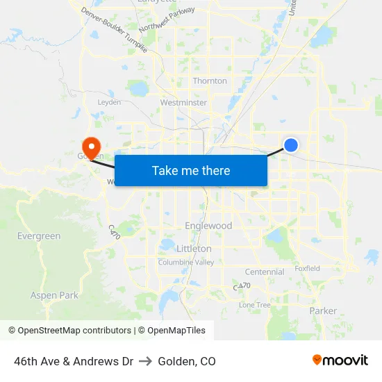 46th Ave & Andrews Dr to Golden, CO map