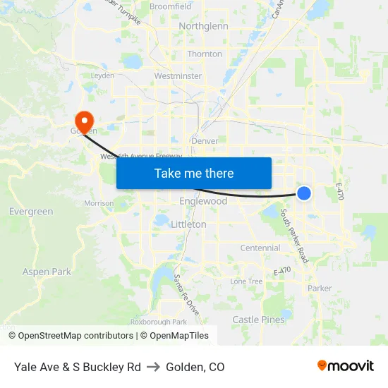 Yale Ave & S Buckley Rd to Golden, CO map