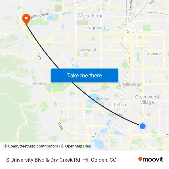 S University Blvd & Dry Creek Rd to Golden, CO map