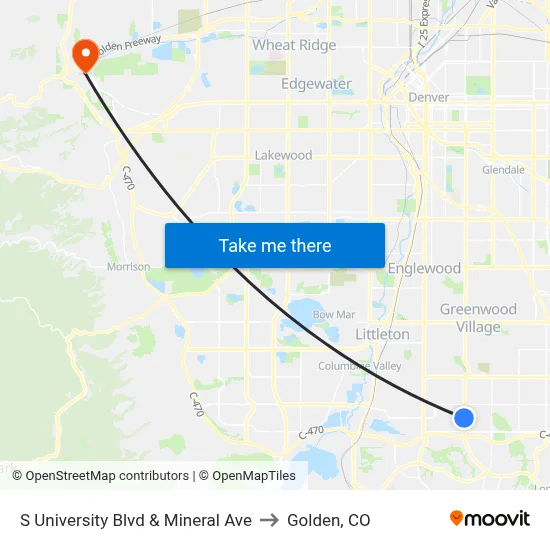 S University Blvd & Mineral Ave to Golden, CO map