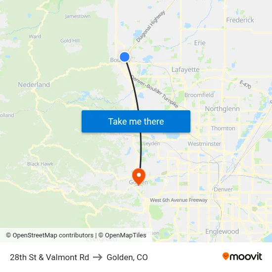 28th St & Valmont Rd to Golden, CO map