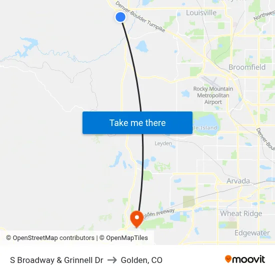 S Broadway & Grinnell Dr to Golden, CO map
