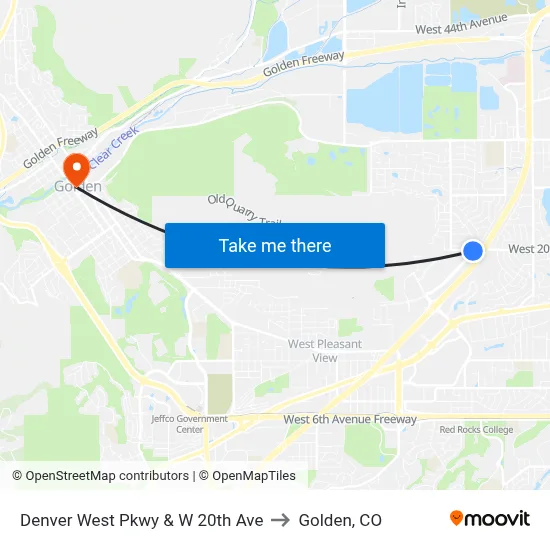 Denver West Pkwy & W 20th Ave to Golden, CO map