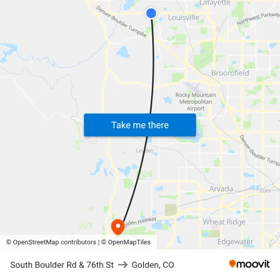 South Boulder Rd & 76th St to Golden, CO map