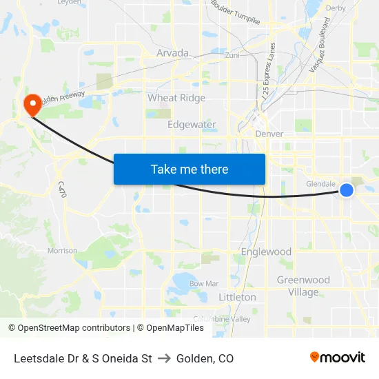 Leetsdale Dr & S Oneida St to Golden, CO map