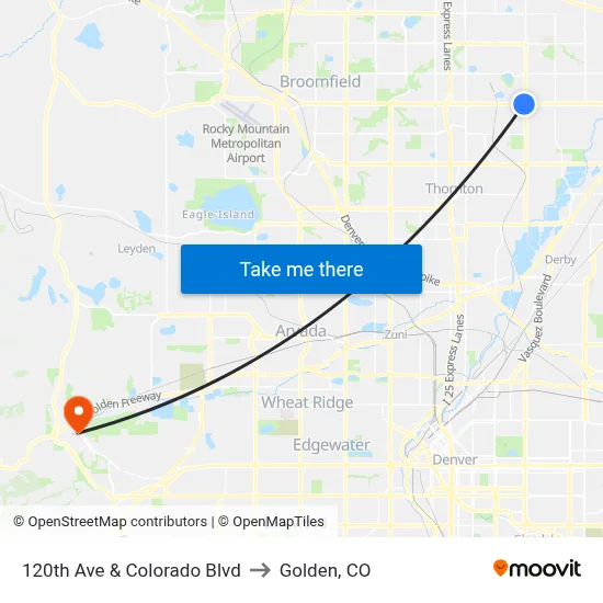 120th Ave & Colorado Blvd to Golden, CO map