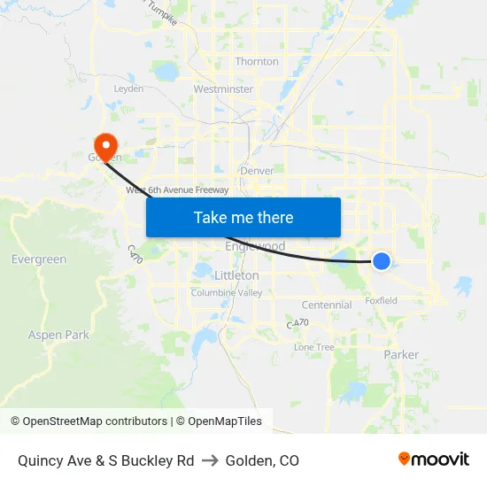 Quincy Ave & S Buckley Rd to Golden, CO map