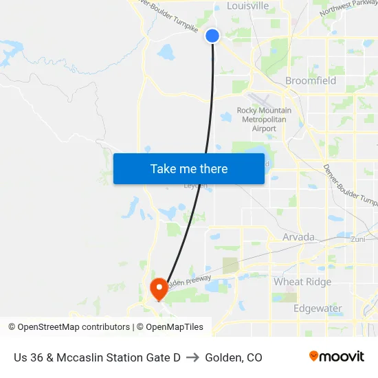 Us 36 & Mccaslin Station Gate D to Golden, CO map