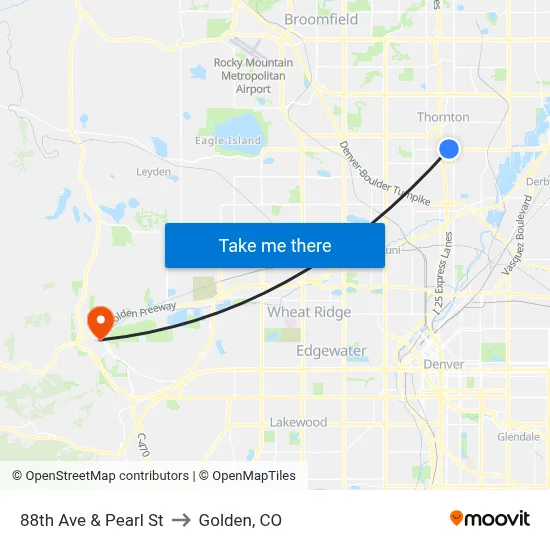 88th Ave & Pearl St to Golden, CO map