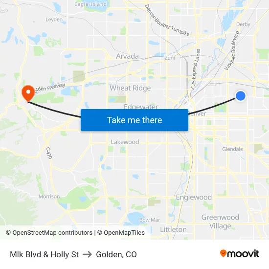 Mlk Blvd & Holly St to Golden, CO map