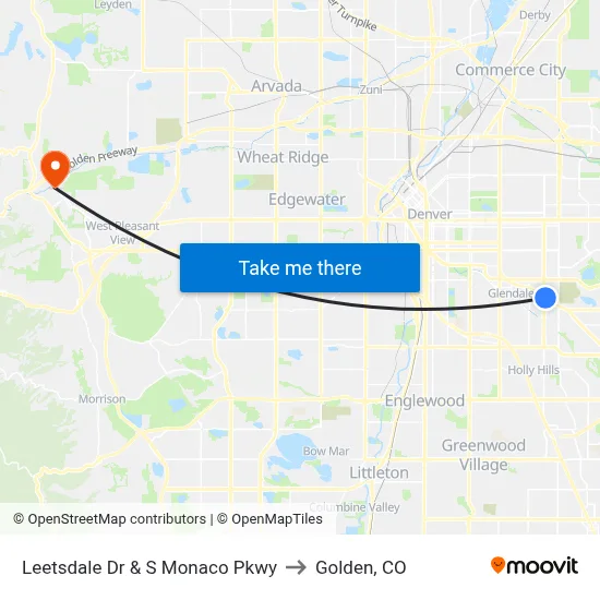 Leetsdale Dr & S Monaco Pkwy to Golden, CO map