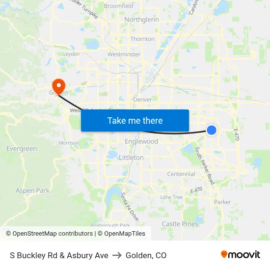 S Buckley Rd & Asbury Ave to Golden, CO map