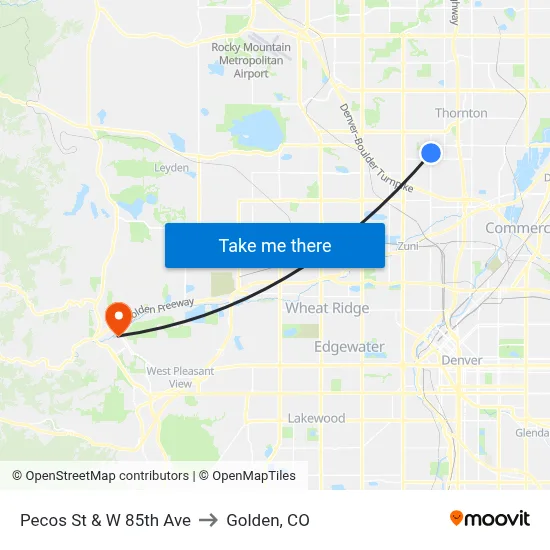 Pecos St & W 85th Ave to Golden, CO map