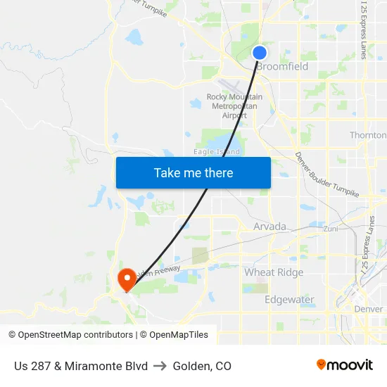 Us 287 & Miramonte Blvd to Golden, CO map