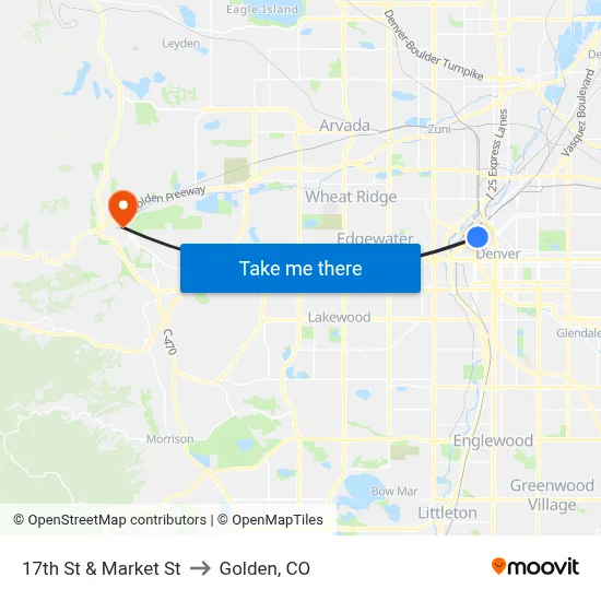 17th St & Market St to Golden, CO map
