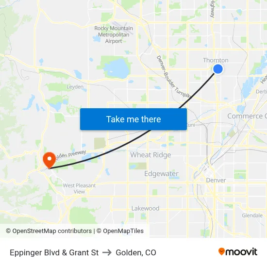 Eppinger Blvd & Grant St to Golden, CO map