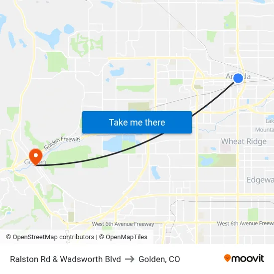 Ralston Rd & Wadsworth Blvd to Golden, CO map