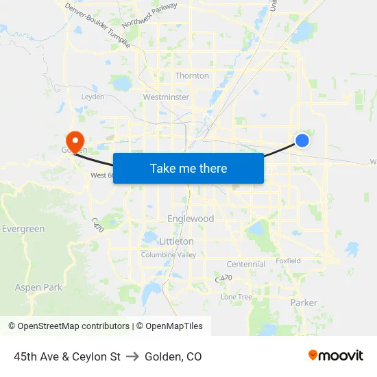 45th Ave & Ceylon St to Golden, CO map
