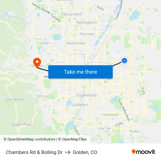 Chambers Rd & Bolling Dr to Golden, CO map