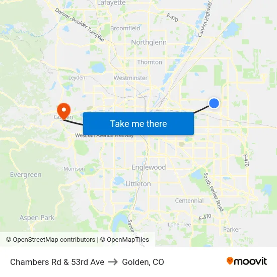 Chambers Rd & 53rd Ave to Golden, CO map